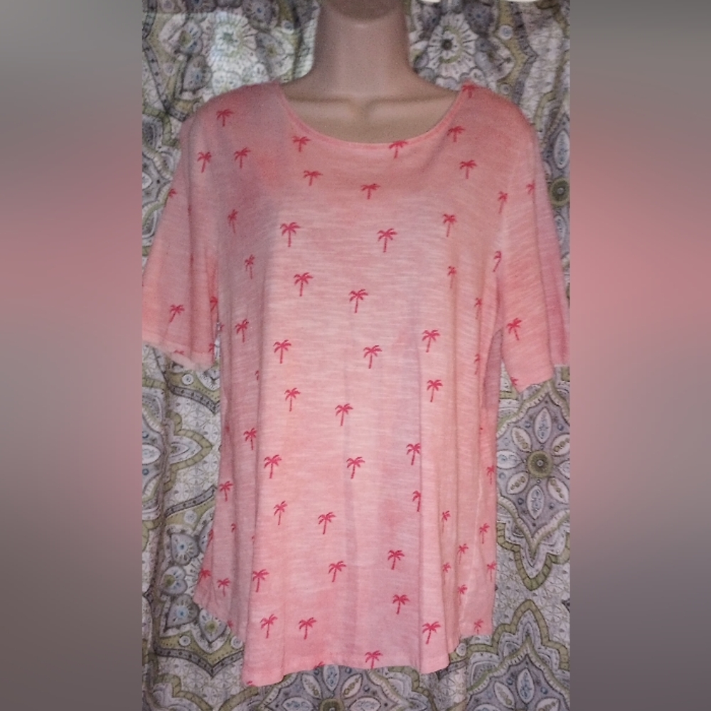 Pink Soft Summer Palm Tree Tee- M/L